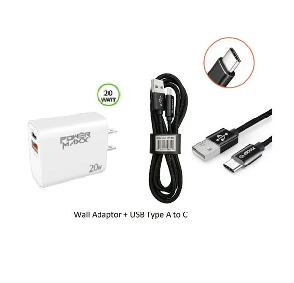 20W Wall Charger + 3FT TYPE A to C USB for Blu View 4 B135DL