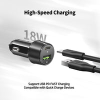 18W Car Charger PD + 3FT A to C USB for Blu View 4 B135DL