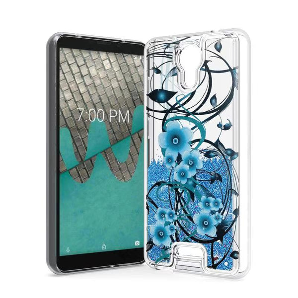 For Wiko Life C210AE Liquid Glitter Motion Case Phone Cover - Aqua Flower