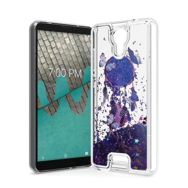 For AT&T Prepaid Radiant Core U304AA Liquid Glitter Motion Case Phone Cover - Purple Dream Catcher
