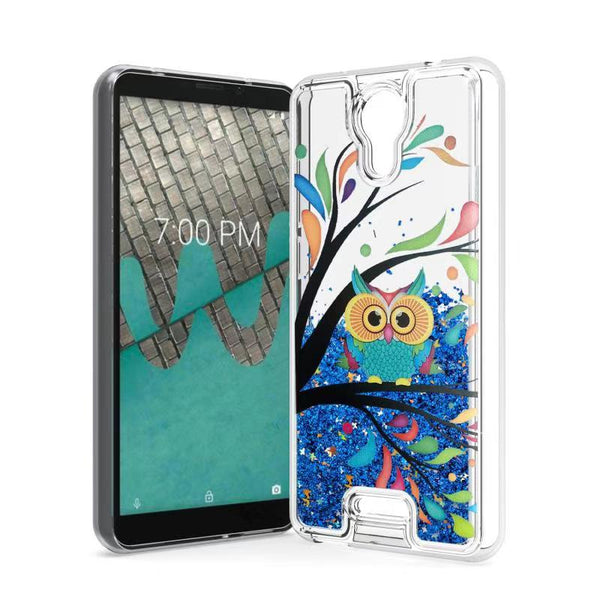 For CRICKET ICON (2019) Liquid Glitter Motion Case Phone Cover - Owl