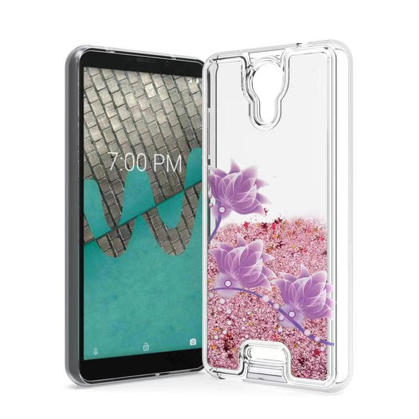 For CRICKET ICON (2019) Liquid Glitter Motion Case Phone Cover - Purple Lotus