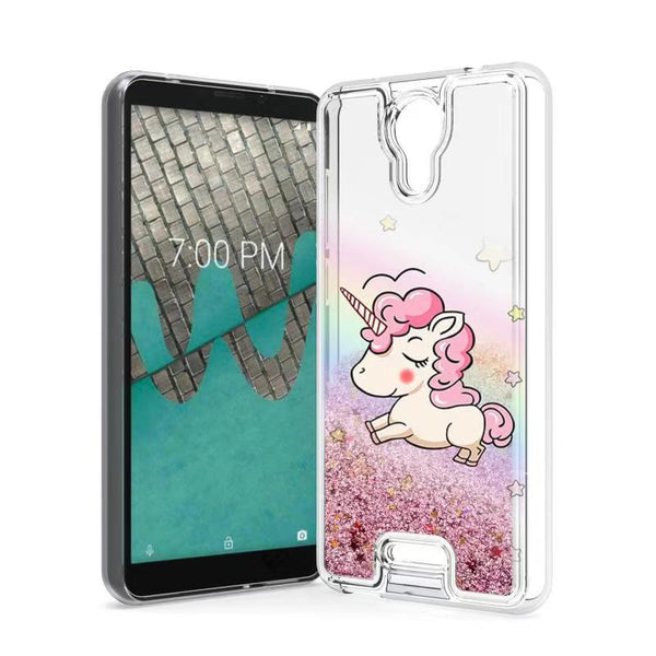 For AT&T Prepaid Radiant Core U304AA Liquid Glitter Motion Case Phone Cover - Unicorn