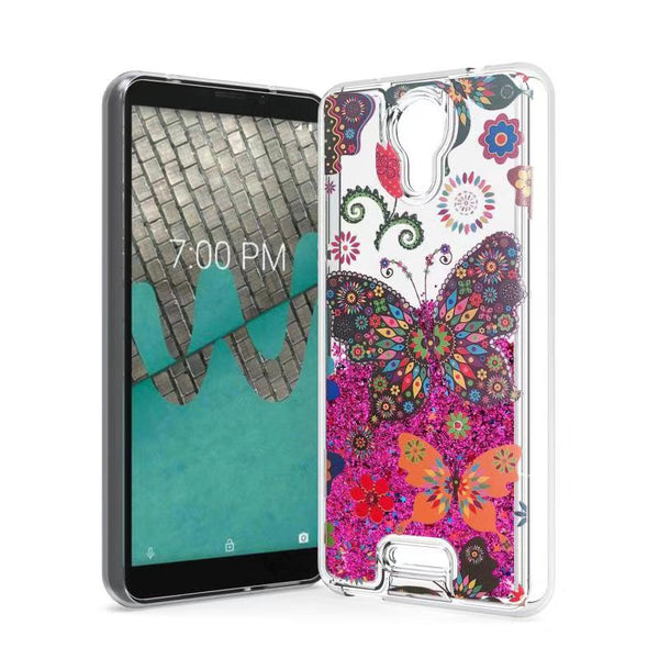 For CRICKET ICON (2019) Liquid Glitter Motion Case Phone Cover - Color Butterfly