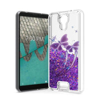 For Wiko Life C210AE Liquid Glitter Motion Case Phone Cover - Purple Butterfly