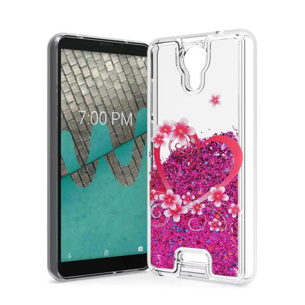For Wiko Life 2 u307as Liquid Glitter Motion Case Phone Cover - Pink Heart