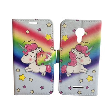 For AT&T Prepaid Radiant Core U304AA Wallet Credit Card Holder Pouch Case Phone Cover - Unicorn