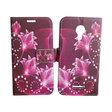 For CRICKET ICON (2019) Wallet Credit Card Holder Pouch Case Phone Cover - Purple Lotus