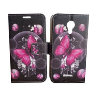 For AT&T Prepaid Radiant Core U304AA Wallet Credit Card Holder Pouch Case Phone Cover - Pink Butterfly