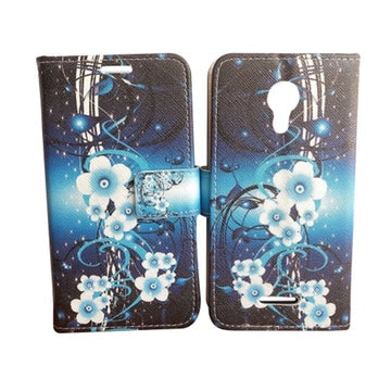 For CRICKET ICON (2019) Wallet Credit Card Holder Pouch Case Phone Cover - Aqua Flower