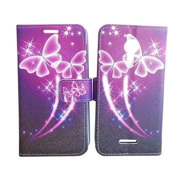 For Wiko Life C210AE Wallet Credit Card Holder Pouch Case Phone Cover - Purple Butterfly
