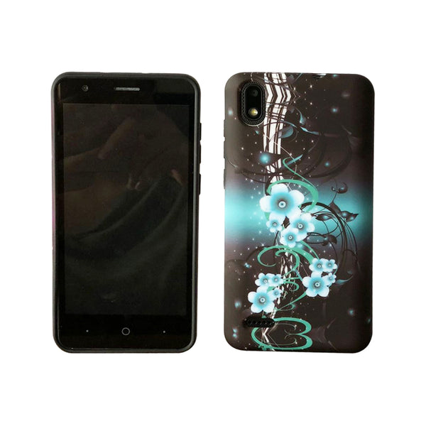 For ZTE Blade T2 Lite Z559DL TPU Flexible Skin Gel Case Phone Cover - Aqua Teal Flower