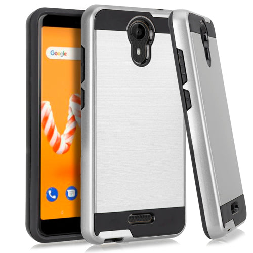 For CRICKET ICON (2019) Metallic Hybrid Case Phone Cover - Silver