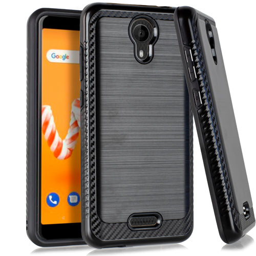 For AT&T Prepaid Radiant Core U304AA Lining Hybrid Case Phone Cover - Black