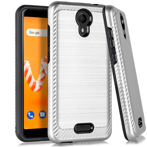 For AT&T Prepaid Radiant Core U304AA Lining Hybrid Case Phone Cover - Silver