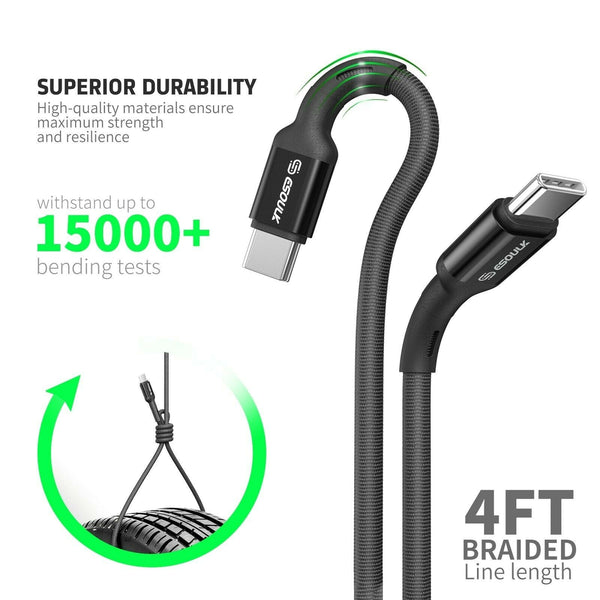 For Moxee M2160 / MH-T6000 4FT Braided Type C to C Fast Charge Cable