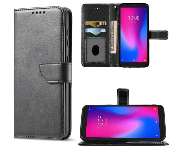 For BLU View 3 B140DL Wallet Credit Card Holder Pouch Case Phone Cover - Black