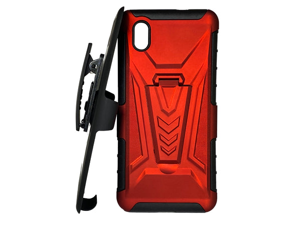 For ZTE Avid 579 Z5156cc 2020 Belt Clip Holster + Hybrid Case Phone Cover - Red