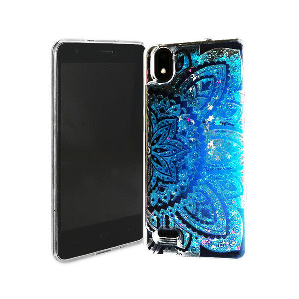 For ZTE Avid 559 Liquid Glitter Motion Case Phone Cover - Blue Abstract