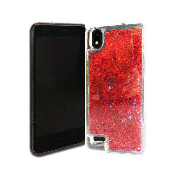 For ZTE Avid 559 Liquid Glitter Motion Case Phone Cover - Red
