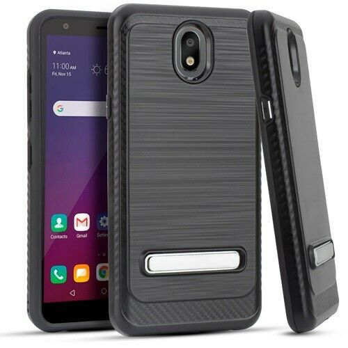 For LG Tribute Royal LM-X320PM Slim Lining Hybrid w KickStand Protector Case Phone Cover - Black