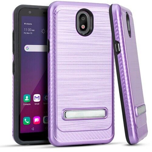 For LG Tribute Royal LM-X320PM Slim Lining Hybrid w KickStand Protector Case Phone Cover - Purple