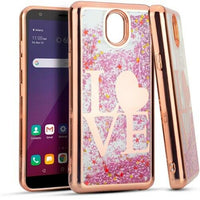 For LG Tribute Royal LM-X320PM Liquid Glitter Motion Case Phone Cover - Love