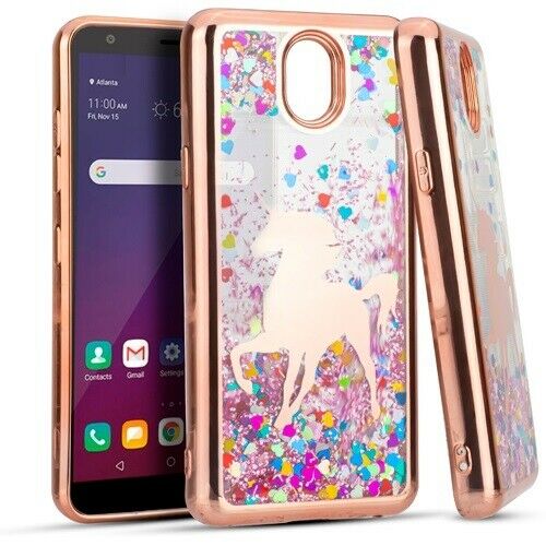 For LG Tribute Royal LM-X320PM Liquid Glitter Motion Case Phone Cover - Unicorn