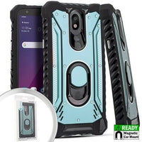 For LG Prime 2 / Aristo 4+ Plus X320 Metal Jacket Ring Stand Hybrid Case Phone Cover - ICE Blue