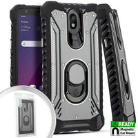 For LG Prime 2 / Aristo 4+ Plus X320 Metal Jacket Ring Stand Hybrid Case Phone Cover - Gray
