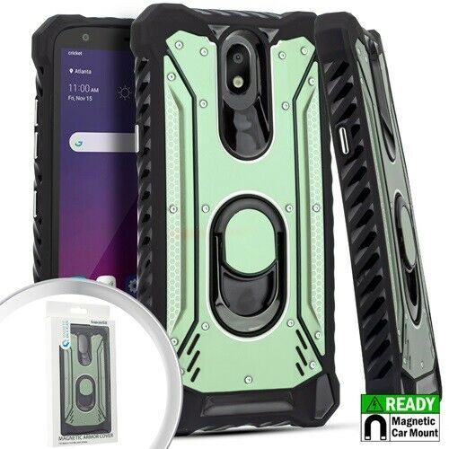 For LG Prime 2 / Aristo 4+ Plus X320 Metal Jacket Ring Stand Hybrid Case Phone Cover - Green
