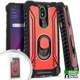 For LG Prime 2 / Aristo 4+ Plus X320 Metal Jacket Ring Stand Hybrid Case Phone Cover - Red