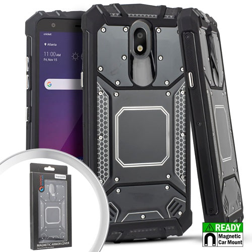 For LG Tribute Royal LM-X320PM Metal Jacket Hybrid Case Phone Cover - Black
