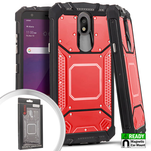 For LG Tribute Royal LM-X320PM Metal Jacket Hybrid Case Phone Cover - Red
