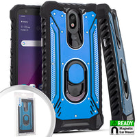For LG Tribute Royal LM-X320PM Metal Jacket Ring Stand Hybrid Case Phone Cover - Blue