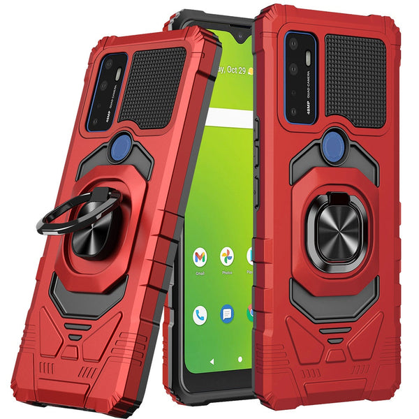For Cricket Dream 5G Robotic Ring Stand Hybrid Cover Phone Case - Red