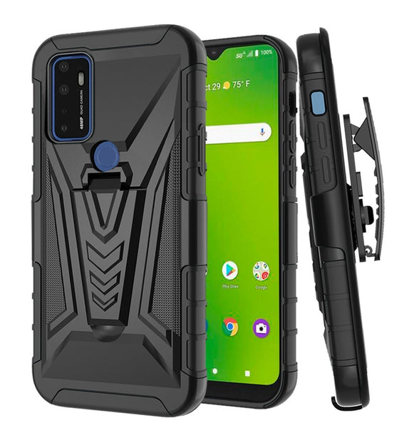 For Cricket Dream 5G Belt Clip Holster + Hybrid Case Phone Cover - Black