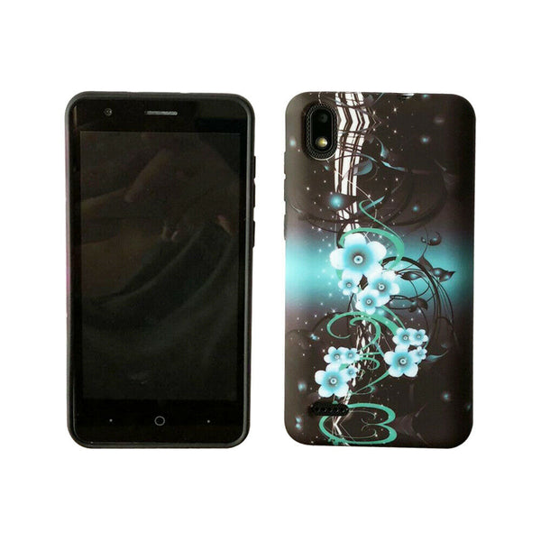 For ZTE Avid 559 TPU Flexible Skin Gel Case Phone Cover - Aqua Flower