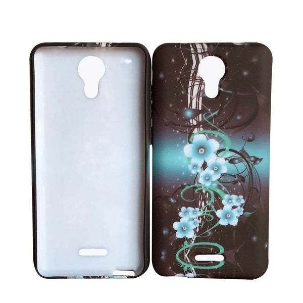 For AT&T Prepaid Radiant Core U304AA TPU Flexible Skin Gel Case Phone Cover - Aqua Flower