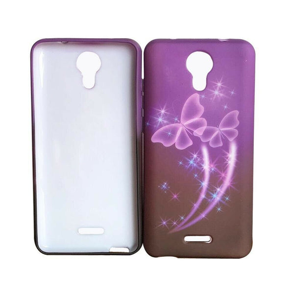 For Wiko Life 2 u307as TPU Flexible Skin Gel Case Phone Cover - Purple Butterfly