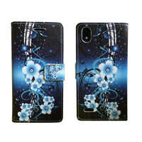 For ZTE Blade T2 Lite Z559DL Wallet Pouch Credit Card Holder Case Phone Cover - Aqua Flower
