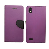 For ZTE Avid 559 Wallet Pouch Credit Card Holder Case Phone Cover - Purple-Black