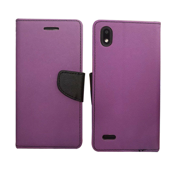 For ZTE Z1 Gabb Wireless Wallet Pouch Credit Card Holder Case Phone Cover - Purple-Black