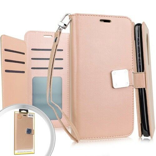 For LG Tribute Royal LM-X320PM Deluxe Wallet Pouch Credit Card Holder Case Phone Cover - RoseGold